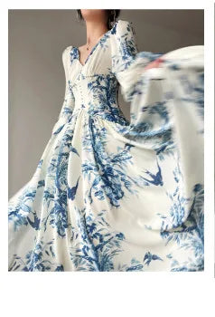 JAMERARY Fashion Floral Print Long Sleeve Maxi Dress For Women Summer Autumn Clothes Layers Ruffles Cake Dresses Evening SS69