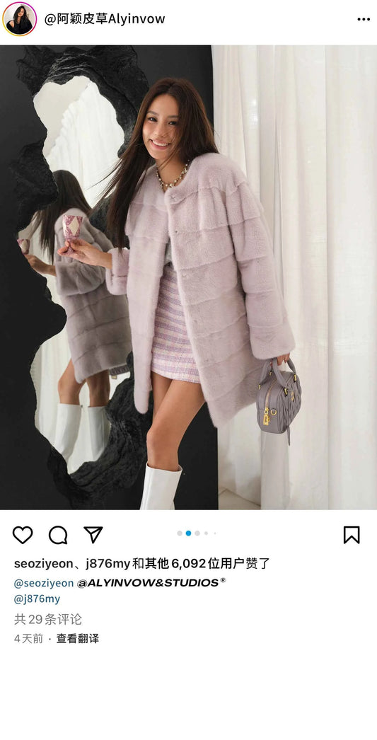 HDHOHR 2025 New 100% Real Mink Fur Coat Women Fashion Essential Natural Mink Fur Jackets Warm Royel Blue Winter Fur Coat