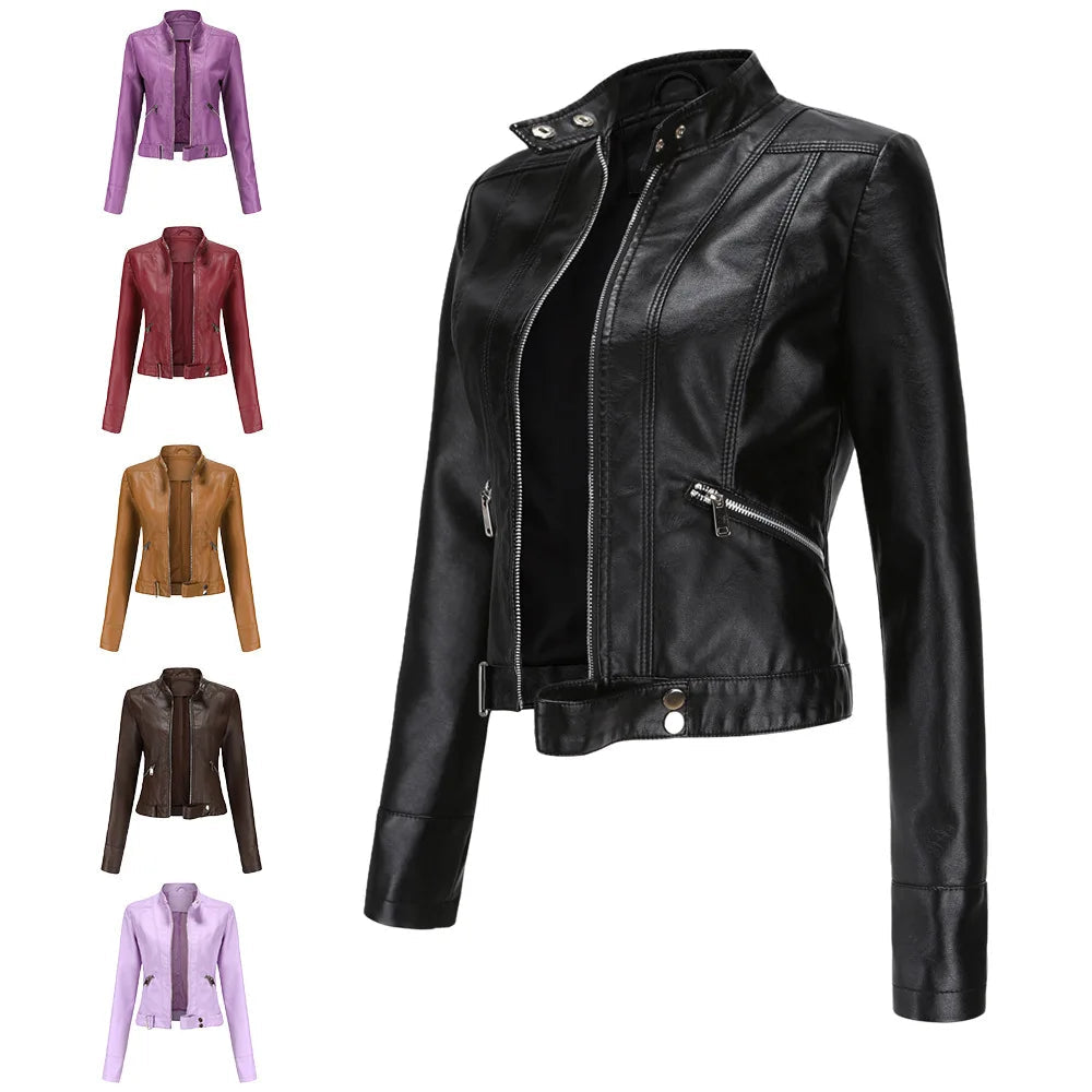 2025 Steampunk Rock Rivet Women's Leather Jacket Slim Short Streetwear Gothic Embroidery PU Leather Locomotive Coat Femme SS69