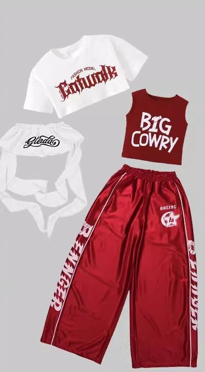 Girls Shiny Crop Top & Joggers Street Dance Set