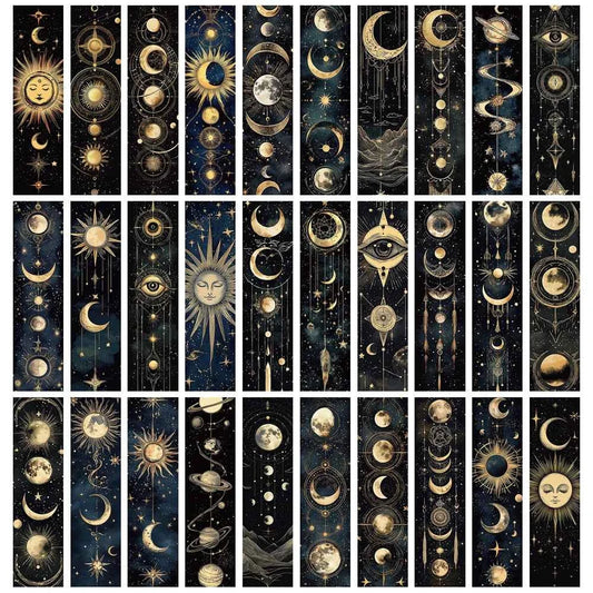 30PCS Mysterious Celestial Body Bookmarks Vintage DIY Page Reading Book Art Stationery Landscape Gift Creative Cards Bookmark