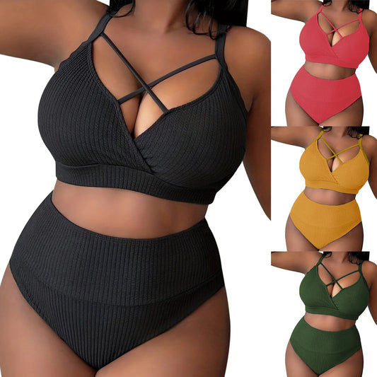 Plus Size Swimsuit Women Big Breast Bikini Set 2024 Sexy Two Pieces Bikinis High Waisted Swimwear Brazilian Bathing Suit SS69