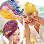 2pc Quick-Dry Super Absorbent Magic Microfiber Hair Drying Towel,Shower Cap & Turban,Soft Polyester Bath Hat with Button Closure