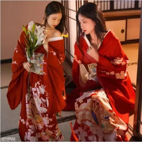 Women's Traditional Japanese Kimono Yukata Ankle-Length Floral Dress