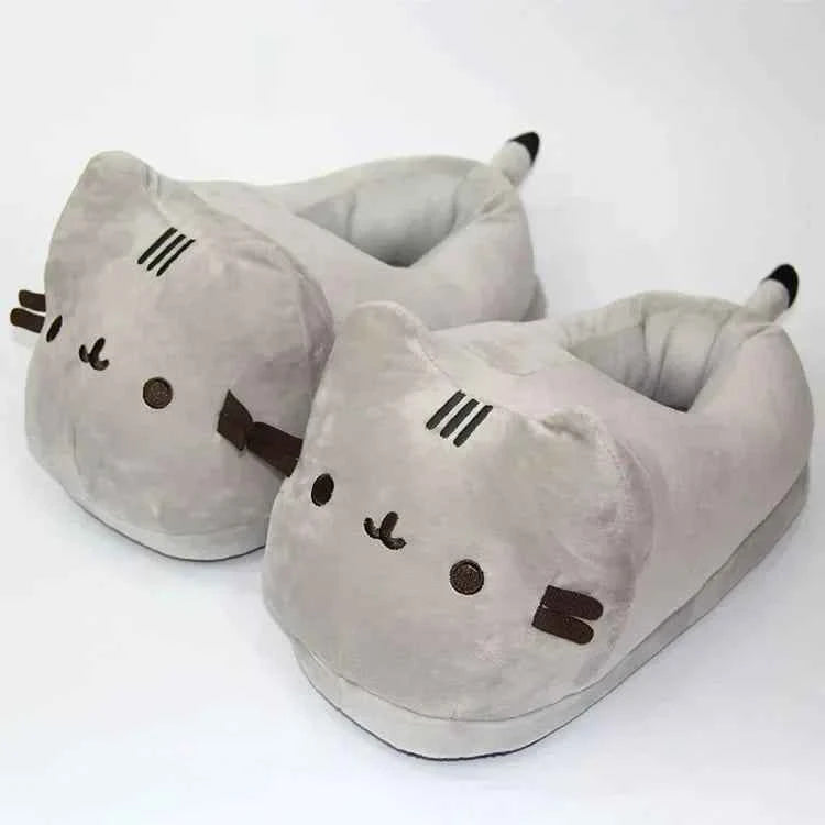 Cartoon Full Covered Cat Slippers Warm Winter Slides Soft Plush Doll Indoor Cute Anime Bedroom Shoes  Home Use