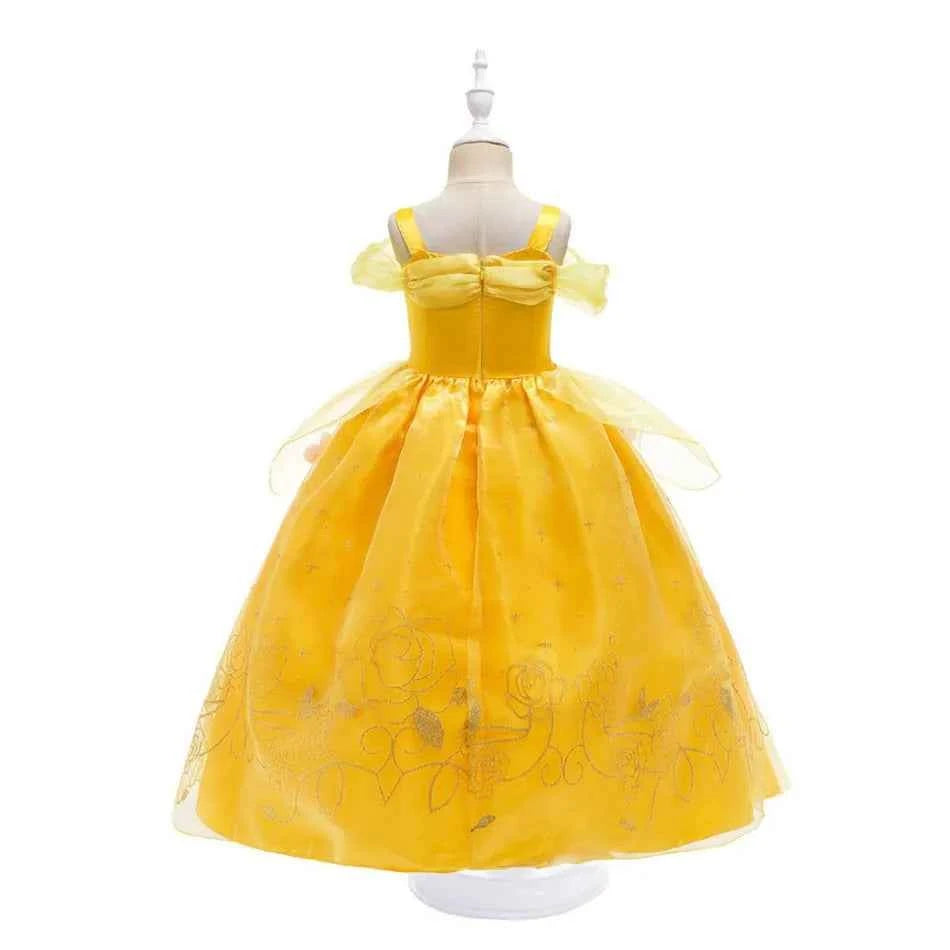 Girl Belle Dress Up Sleeveless Floral Children Party Princess Costume Kids Beauty and The Beast Halloween Carnival Outfit Clothe