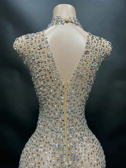 Elegant Luxury Crystal Party Dress Birthday Celebration Dress Bride Diamond Long Prom Dress Mother Formal Grand Party Dress