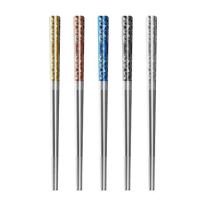 5 pairs 316L Stainless Steel Chopsticks Dragon Pattern New Style Chopsticks Food Grade Household Anti Mildew Extended Chopsticks