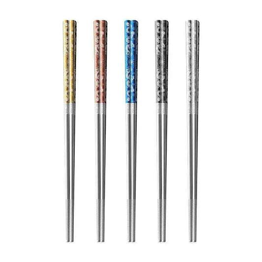 5 pairs 316L Stainless Steel Chopsticks Dragon Pattern New Style Chopsticks Food Grade Household Anti Mildew Extended Chopsticks