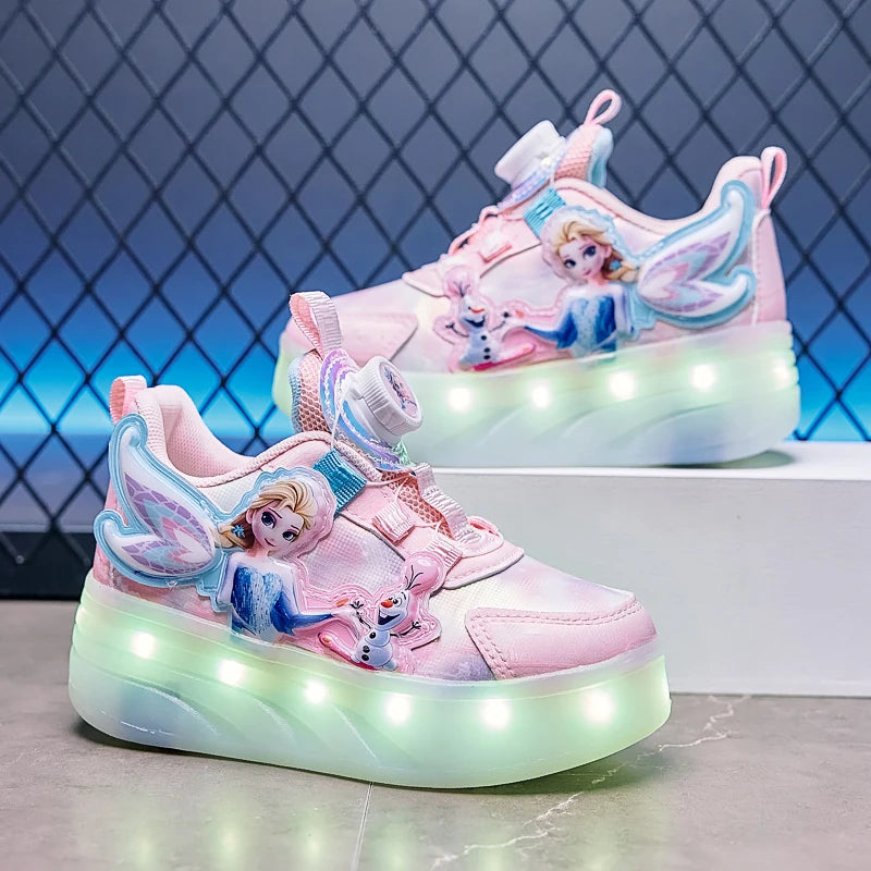 Disney Princess Two Wheels Children's Led Light Roller Skate Shoes For Girls 2025 Glowing Sports Luminous Sneakers