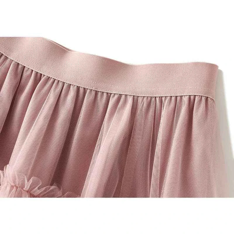 Fashionable Tiered Tulle Maxi Skirt for Women 2024 New Elegant High Street A Line High Waist Mesh Long Skirt Female Pink