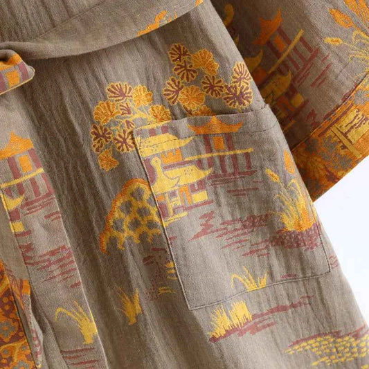 Cotton-colored Woven Jacquard Kimono Robes with Belt Loose Men's Long Sleeve Large Size Yukata Sweat-steamed Clothes