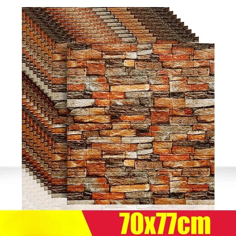 3D Foam Brick Wall Stickers, Waterproof Peel & Stick Panels 70x77cm