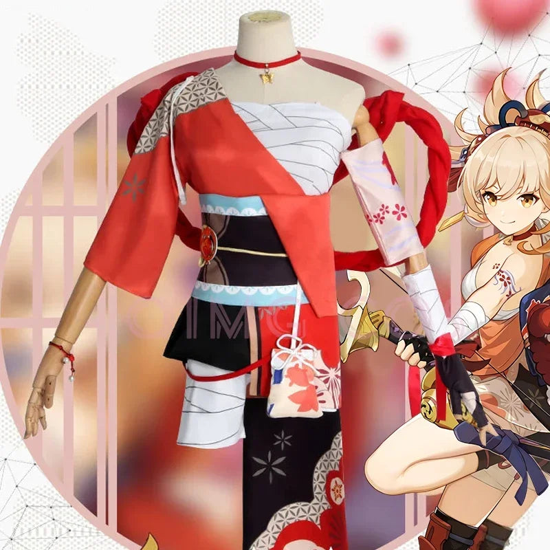 Genshin Impact Yoimiya Cosplay Costume Adult Carnival Uniform Wig Anime Halloween Party Costumes Masquerade Women Game SS69