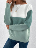 Women's Striped Patchwork Knit Sweater - Casual Loose Autumn/Winter Jumper