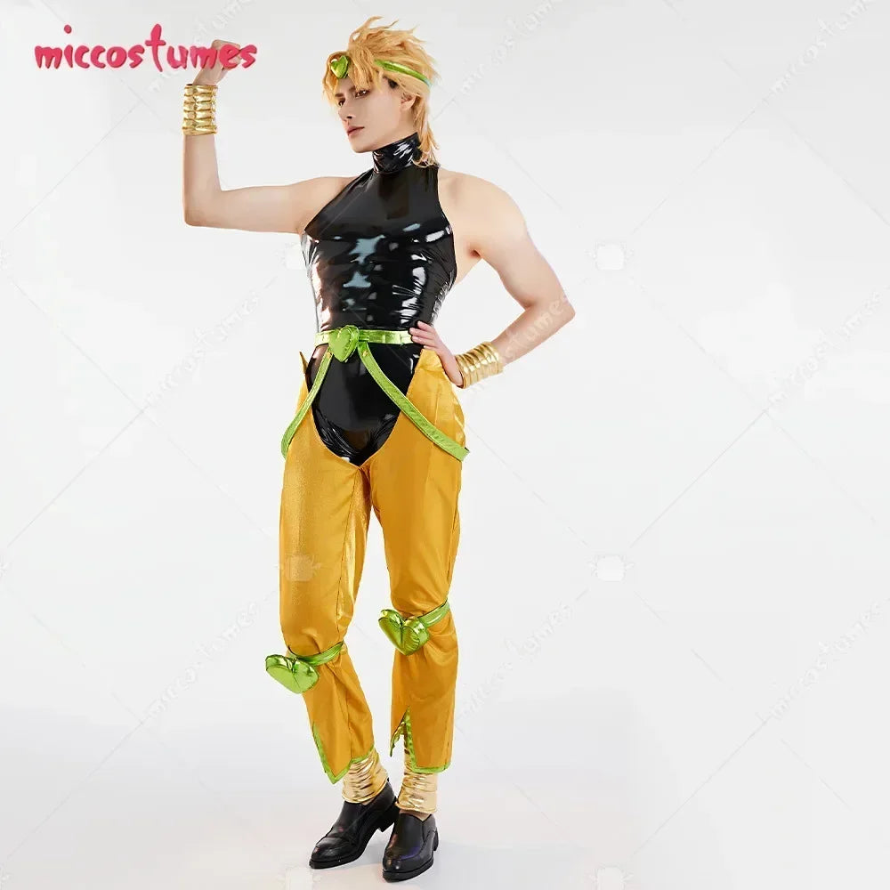 Miccostumes Unisex Full Set Yellow and Black Cosplay Costume with Headdress and Bracers for Halloween Cosplay Costume