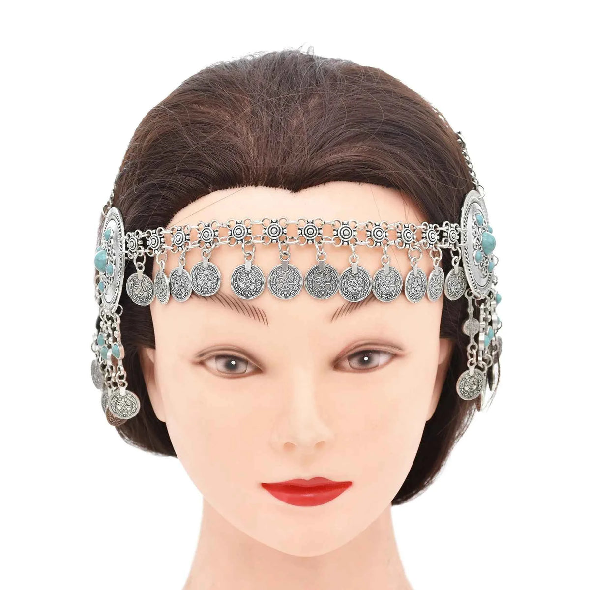 Traditional Kazakhstan Ethnic Coins Bracelet Hair Accessories  for Women Vintage Nepalese Tibetan Clothing Headwear Jewelry Set