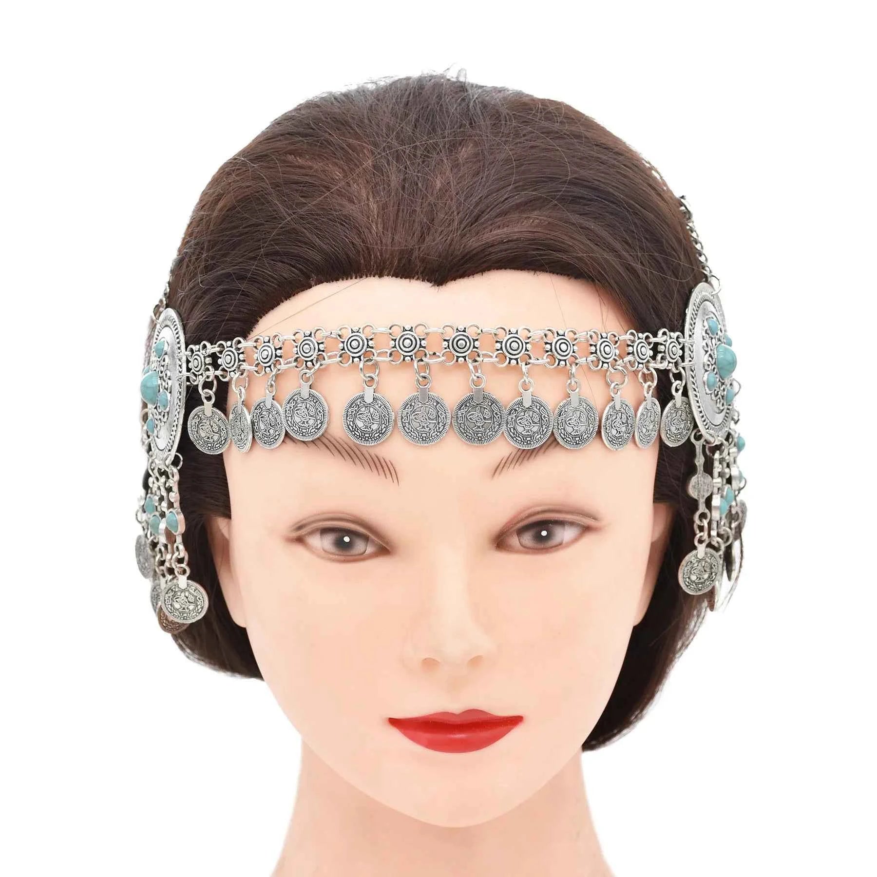 Traditional Kazakhstan Ethnic Coins Bracelet Hair Accessories  for Women Vintage Nepalese Tibetan Clothing Headwear Jewelry Set