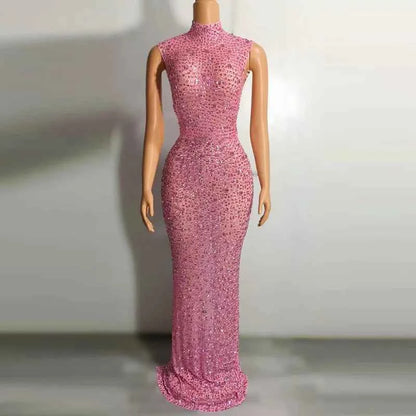 Elegant Luxury Crystal Party Dress Birthday Celebration Dress Bride Diamond Long Prom Dress Mother Formal Grand Party Dress