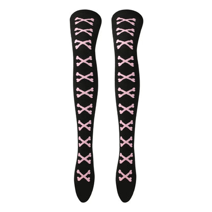 SS69 Women's Bone Print Thigh High Socks - Cotton Blend Cosplay Stockings