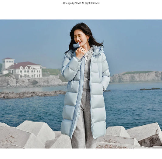 Semir Down Jacket Women Long Length Waterproof Coat 2026 Fashion Winter New Loose Hooded Coat Simple Down Jacket Woman