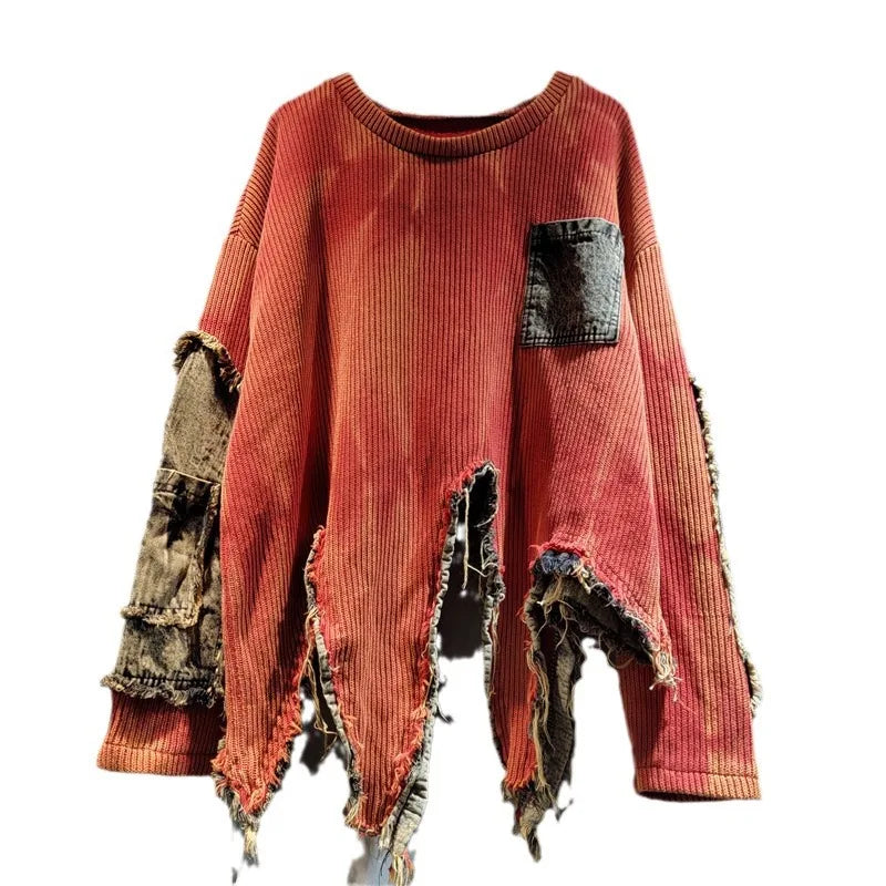 YEAE Women's Tie-Dye Pullover Sweater, Long Sleeve Loose Knit Crew Neck
