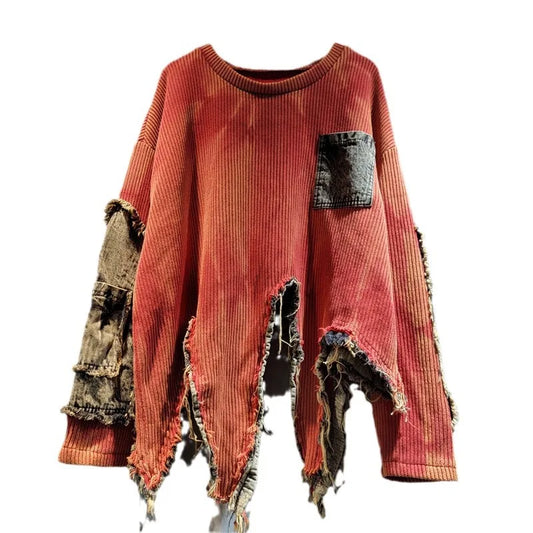 YEAE Women's Tie-Dye Pullover Sweater, Long Sleeve Loose Knit Crew Neck