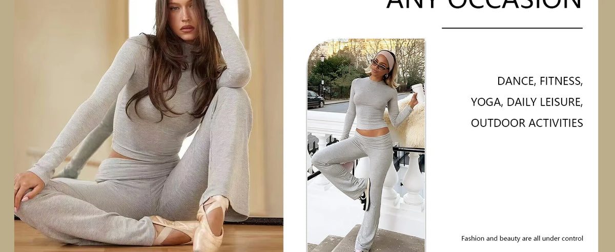 Women's Yoga Two-Piece Set Long-Sleeve Wide-Leg Activewear Set Casual Home Yoga Set Coordinated Set