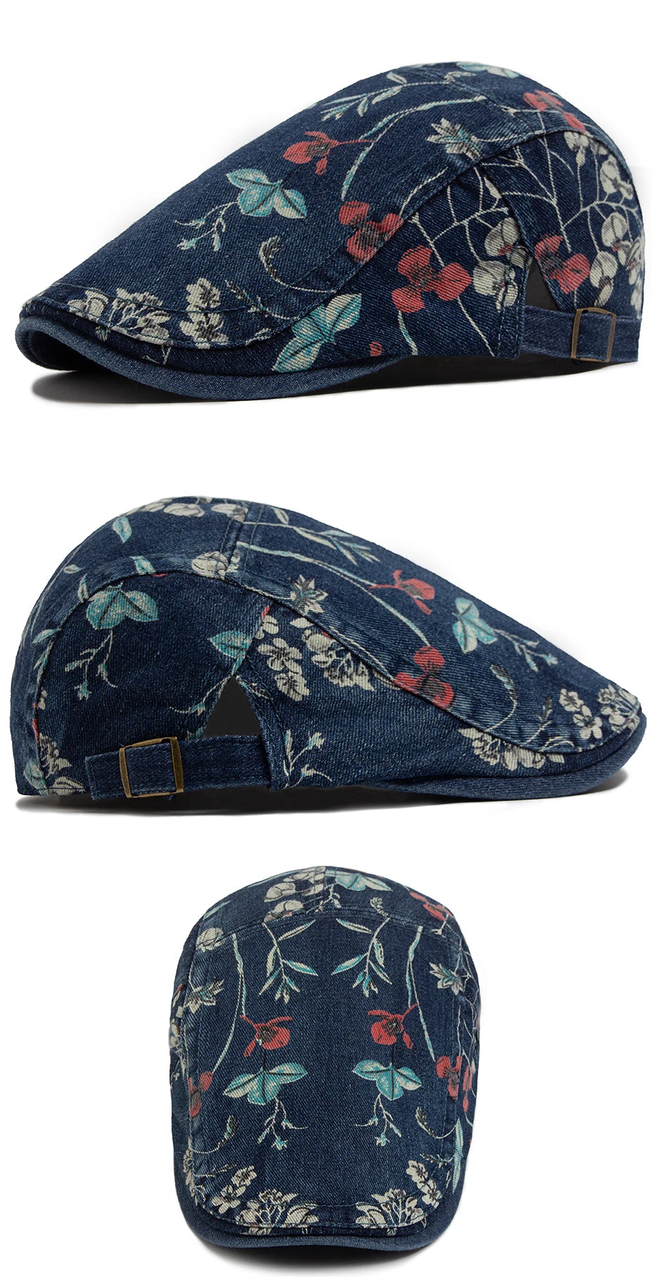 Vintage Floral Print Cotton Beret Hat - Adjustable Newsboy Cap