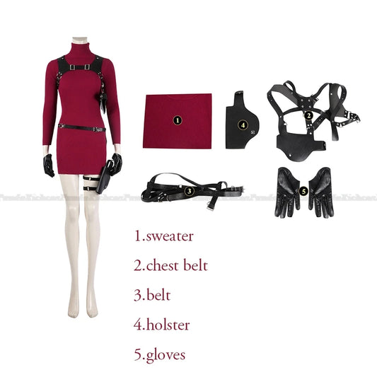 Ada Wong Resident Evil Cosplay Red Cheongsam Dress Set for Women