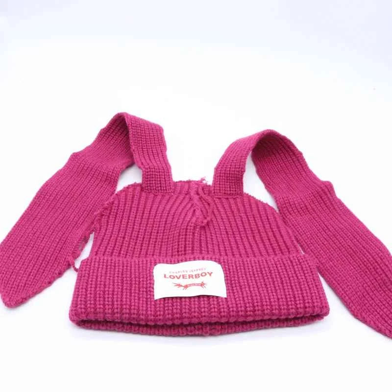 Long fox Ears Knitted Hat Men Women Rabbit Ear Warm Crochet Beanies Kpop Hip Hop Hat Winter Skullies Cap Y2k Christmas Gifty