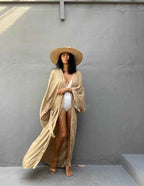 Solid Beach Cover Up Women Self Belted Wrap Kimono Dress Swimsuit 2025 New Robe Summer Beachwear Factory Supply