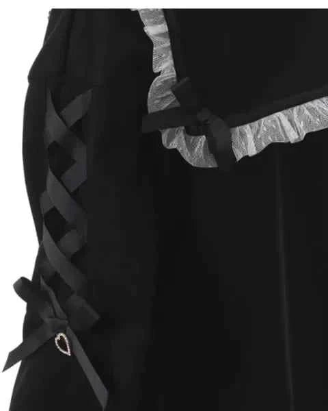Mine Series Japanese Embroidery Bow Sail Collar Black Long Sweatshirt Coat Women Hoodie Lolita Sweet Girls Pink Hoodies Jacket