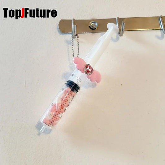 Harajuku Goth Lolita Y2K Girl Blood vessel pendant Halloween cosplay props Syringe Hospital ornament Pill bottle Key Chain SS69 8.69 pink white