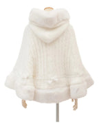 Godivana Faux Rabbit Fur Cape Coat with Rhinestone Bow