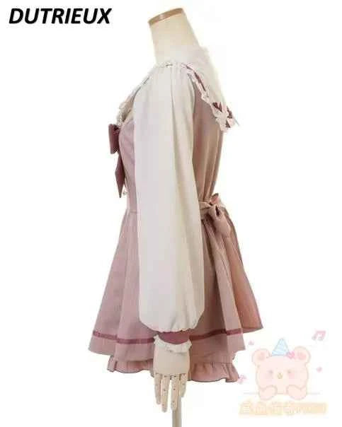 Japanese Style Women's Outfits Sailor Collar Plaid Rhinestone Bow Dress Shorts Set Sweet Lolita Mine Series Dress Two-Piece Suit