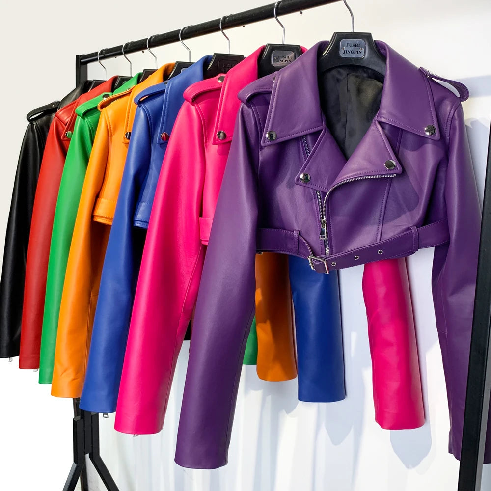 Real Leather Jacket 2022 Autumn Ladies Colorful Genuine Leather Top Short