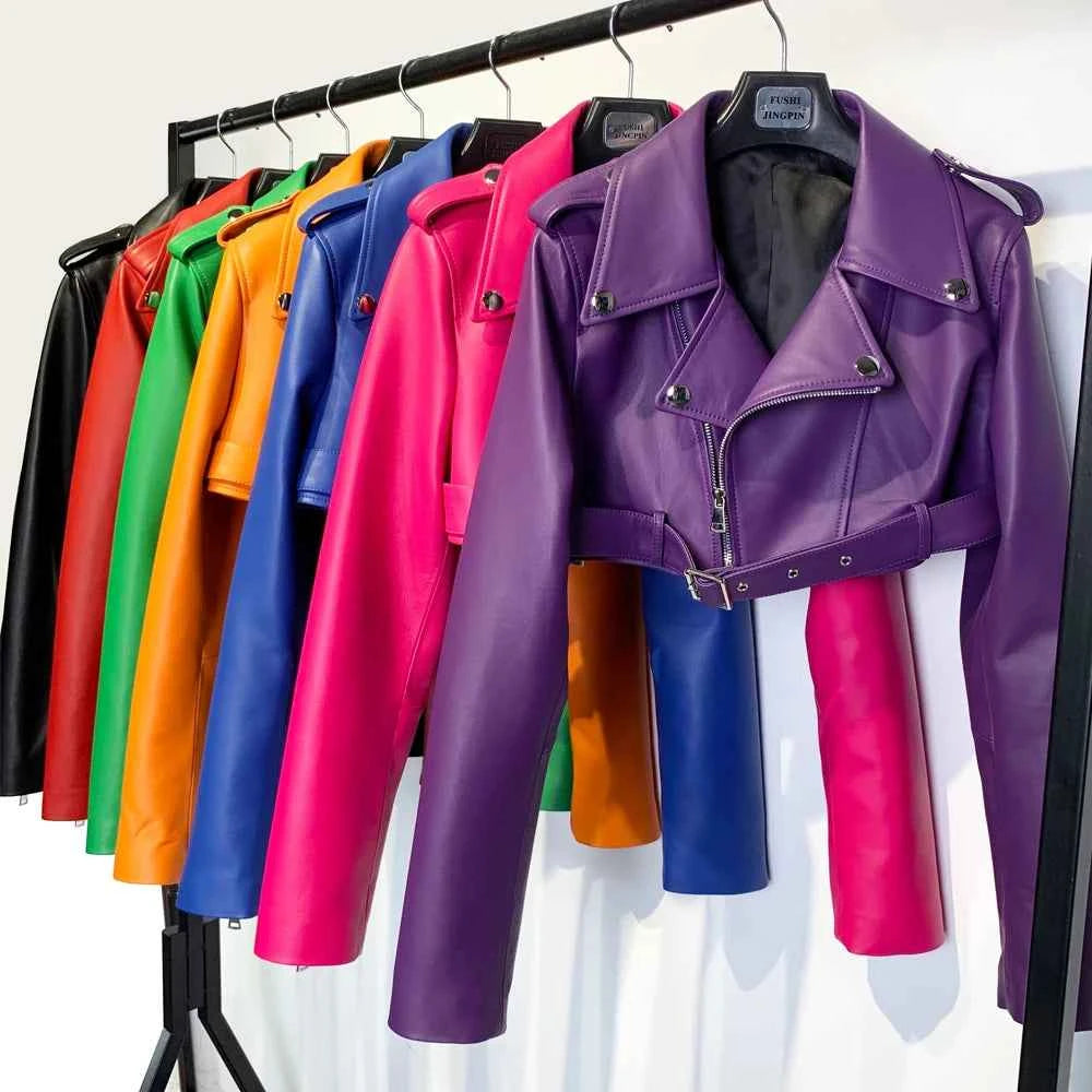 Real Leather Jacket 2022 Autumn Ladies Colorful Genuine Leather Top Short