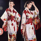 Women's Japan Kimono Gown Traditional Vintage Dress Fashion Print Geisha Robe Yukata with Obi Novelty Elegants Kimono Costume