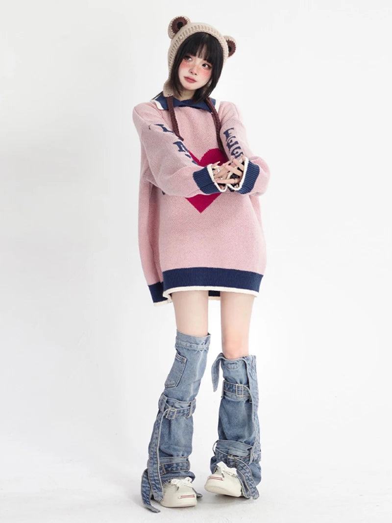 SS69 Y2k Denim Leg Warmers with Adjustable Buckle Straps Knee-High Gaiters