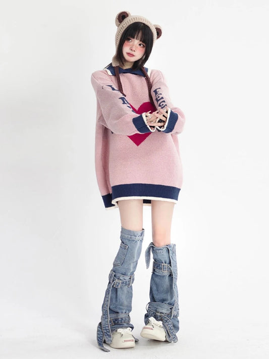 SS69 Y2k Denim Leg Warmers with Adjustable Buckle Straps Knee-High Gaiters