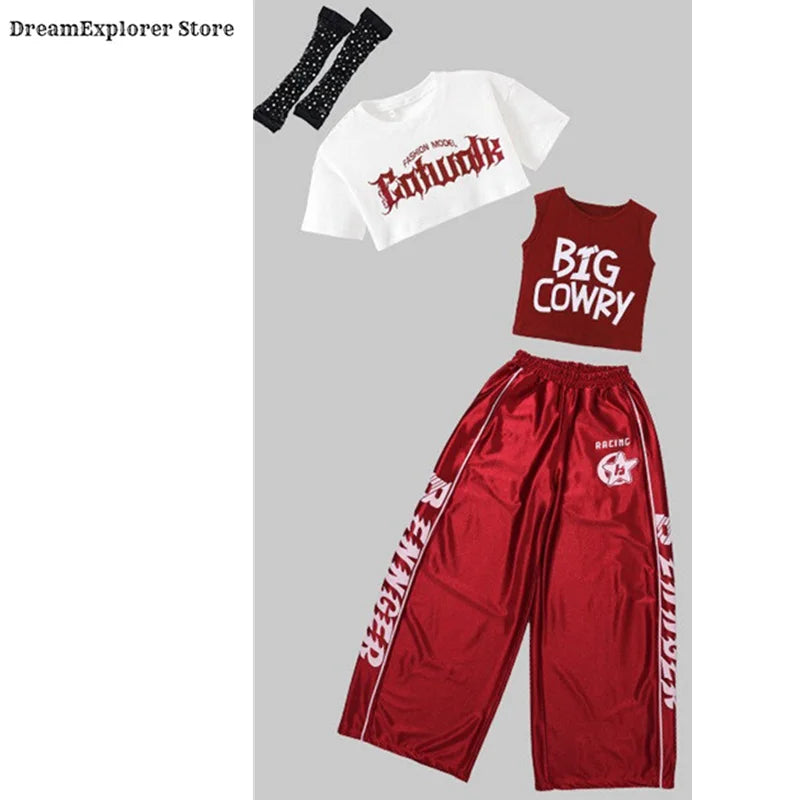 Girls Shiny Crop Top & Joggers Street Dance Set