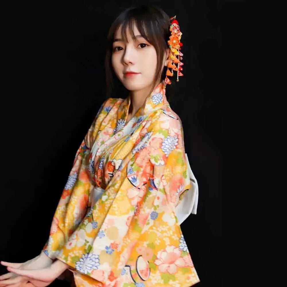 Printed Floral Traditional Japanese Kimono Elegance Asian Sakura Girl Kimono Dress Japanese Style New