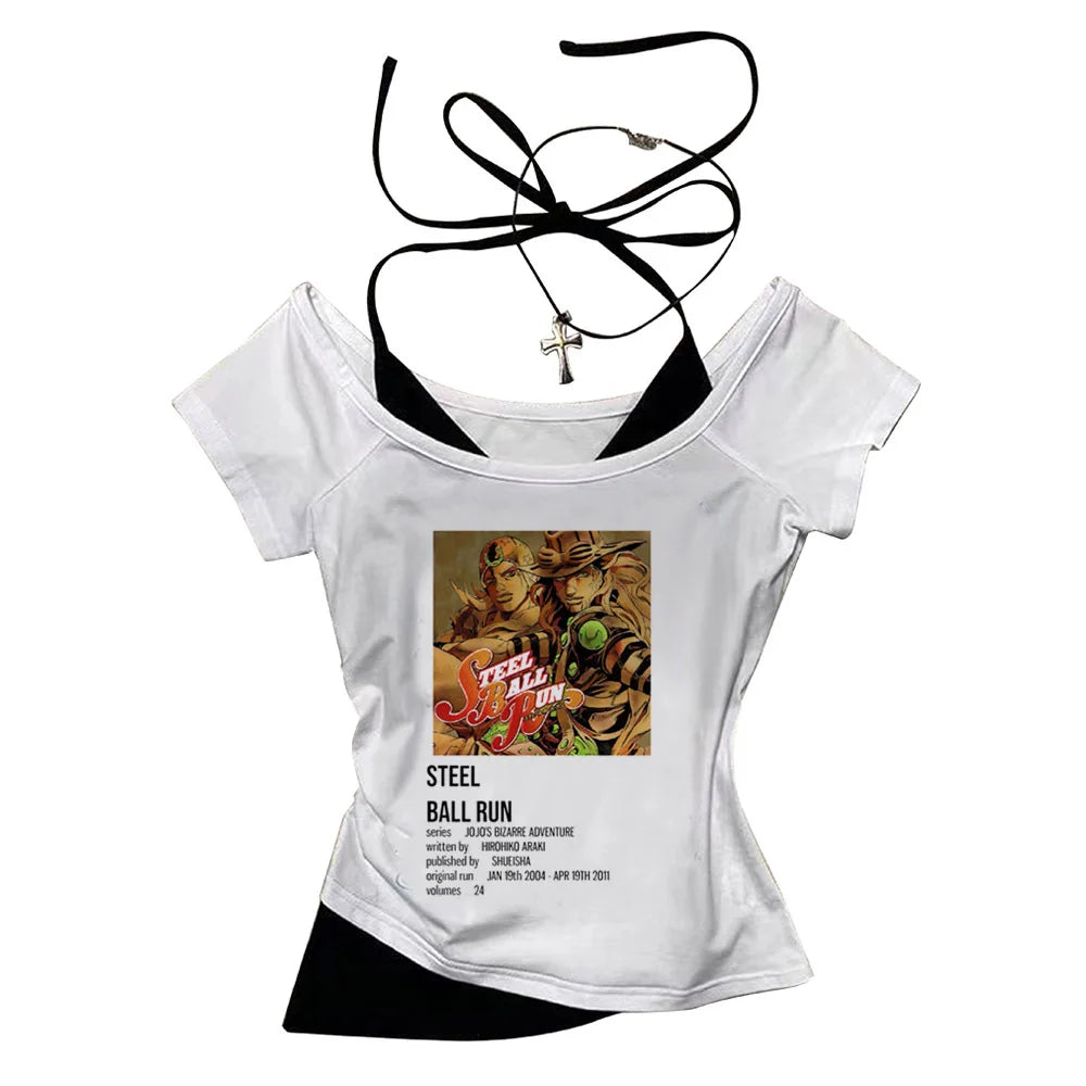 Jojo Bizarre Adventure crop top Aesthetic babydoll Streetwear shoujo girl style Fairy vintage  cropped harajuku woman t-shirt