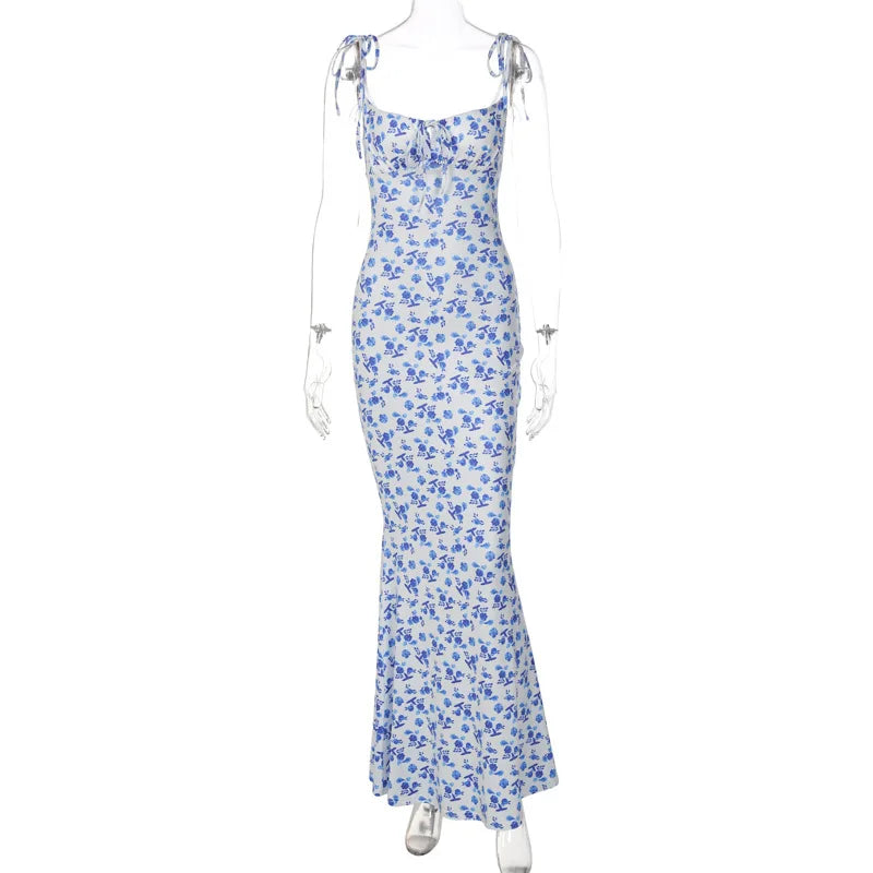 Hugcitar Women Floral Spaghetti Strap Bodycon Maxi Dress