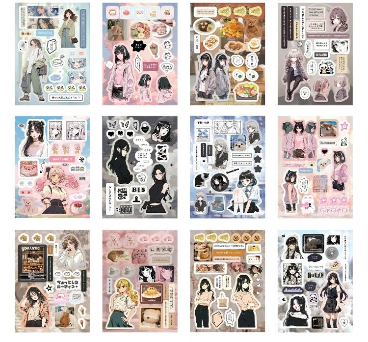 45pcs Japanese Retro Early Style Manga Cut Film Sticker Book Kawaii Girl Scrapbook Journal DIY Deco Cute Showa Phone Case Decals SS69