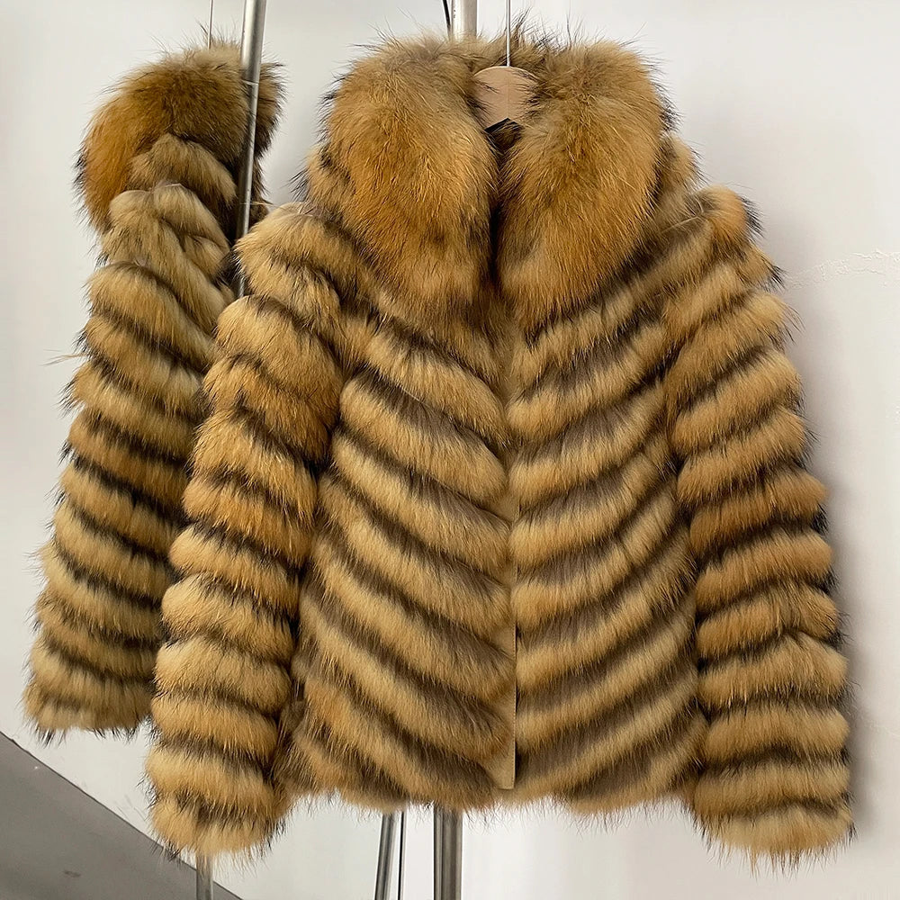 OFTBUY Women's Real Fox Fur Coat - Thick Warm Winter Jacket