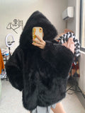 Nerazzurri Women's Faux Fur Coat with Hood - Warm & Fluffy