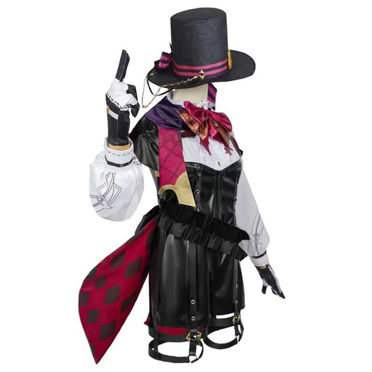 Genshin Impact Fontaine Lyney Cosplay Costume Magician Leather Uniform Short Hair Wig Glove Twins Halloween Carnival Game Outfit