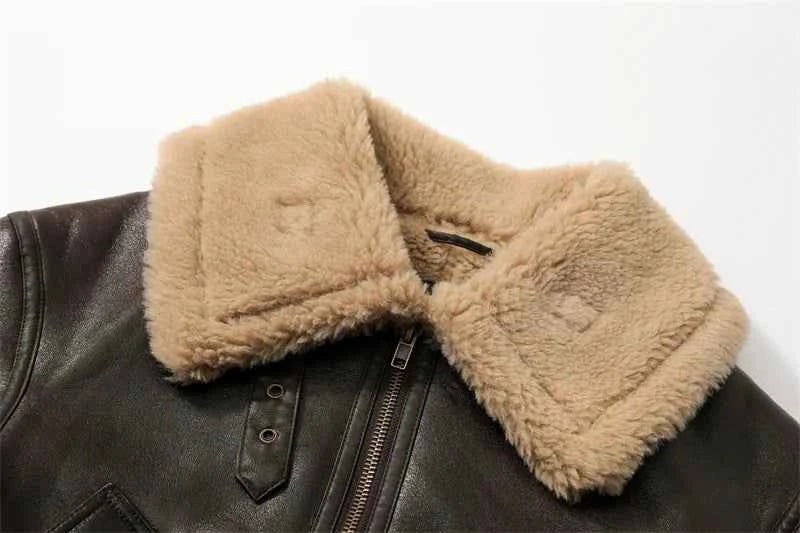 2025 Autumn winter new women's thickened warm double-sided short jacket Women's brown coat